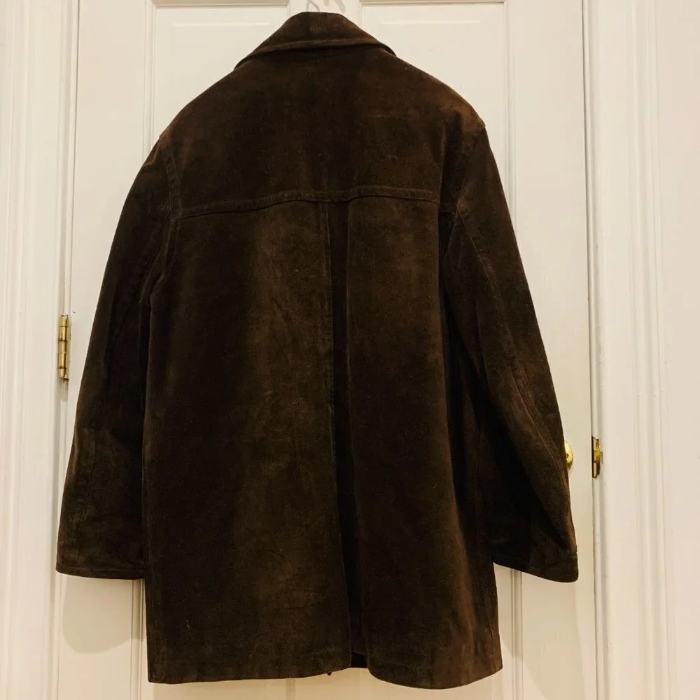 J CREW Suede Leather Jacket Lined Coat Button Down Wool Lining Brown Vintage 90s